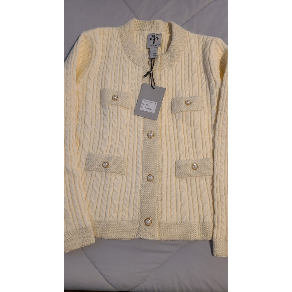 Rain + Rose Ivory cardigan Pearl‎ Buttons Size XL